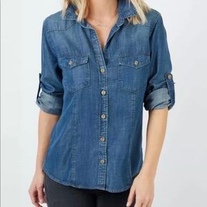 Cloth & Stone Denim Chambray Button Up Top L/S
